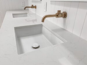 Duo Bathroom Sink with Golden Faucet Handles