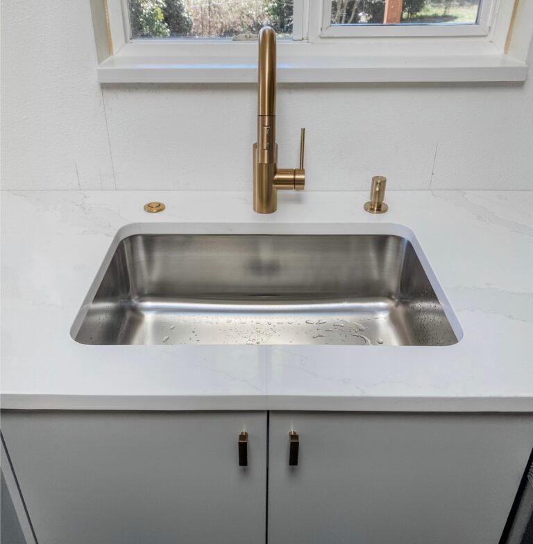 Kitchen Sink with a Golden Faucet