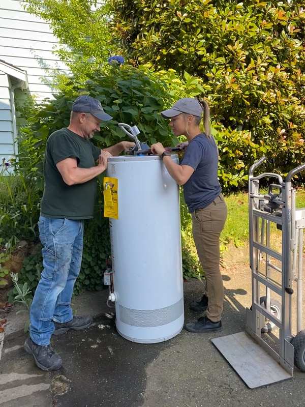 Work on water heater tank